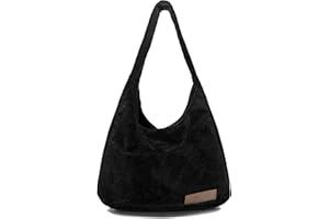 Ulisty Damen Cord Breiter Gurt Hobo Tasche Schultasche Shopper Handtasche Lässig Tote Bag Schwarz