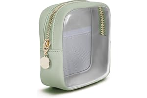 WANDERING NATURE Clear Makeup Bag for Handbag, Mini Make Up Bag for Purse, Small Makeup Pouch for Women, Small Cosmetic Bag with Slip-in Pockets Eco Vegan Leather, Green (Patent Pending)