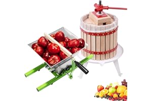AufuN Obstpresse 12L Fruchtpresse Weinpresse Saftpresse Maischepresse + 7L Obstmühle Edelstahl Traubenmühle Maischemühle mit Handkurbel (12L Obstpresse + 7L Obstmühle)