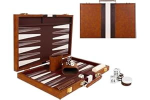 KQWVZ Backgammon Set 2 Players, Travel Backgammon Set with Premium Leather Case, Portable Back Gammon Board Game with Acrylic Playing Pieces & Dice Cups,Travel Classic BackgammonSet for Adults,Camper