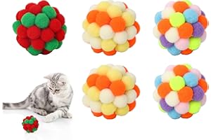 COACH Jodsen 6 Pcs Jouet Boule pour Chat,Jouet interactif pour Chats,Balle à Pompon,Balle élastique colorée pour Chats,Jouet à mâcher en Forme de Balle pour Chat,Jouets pour Chat d'intérieur Chaton