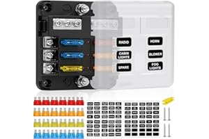 Flintronic Caja Fusibles 6 Vias, Porta Fusibles Coche con Lámpara de Alerta LED, Porta Fusibl-es Coche con 24 Fusibl-es y Pegatinas, Porta Fusible-s Plano ATC/ATO, para Coch-e, Barco, Furgoneta, SUV