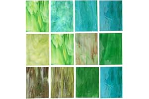 Lanyani 10 Sheets Variety Stained Glass Sheets Pack, 4 x 6 inch Large Cathedral Glass Mosaic Tiles for Crafts, Green Mixed