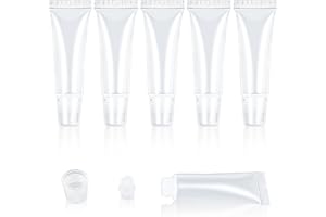 Andibro Tubos de bálsamo vacío para brillo de labios, 5 botellas pequeñas para apretar, tubos vacíos recargables, mini dispensador transparente de brillo de labios para cosméticos, maquillaje,