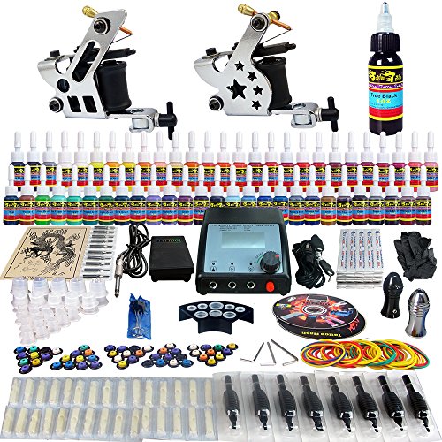 Solong Tattoo® Complete Tattoo Kit 2 Pro Machine Guns 54 Inks Power Supply Foot Pedal Needles Grips Tips TK258