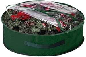 RAM ONLINE Ram® Green Christmas Zip Up Wreath Storage Bag 60CM Garland Wreaths Container with Clear Window