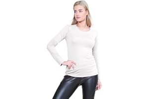 janisramone® Women's T-Shirts - Long Sleeve Tops for Women UK - Stretchy Round Neck Tee Women - Comfortable and Breathable Womens Long Sleeve Tops Ideal for Going Out Tops & Summer Tops for Women UK