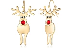 LILIE&WHITE Christmas Reindeer Earrings For Women, Cute Red Nose Design, Hypoallergenic Nickel-Free, Colourfast Gold-Tone Enamel, Party Jewellery, Stocking Fillers