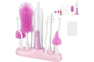 ‎BLUMWAY BlumWay Elektrische Flaschenbürste, tragbare Babyflaschenbürste für die Reise,wasserdichtes Flaschenreinigungsset mit Nippel- und Strohhalmbürste,Bürstenset für die Reinigung von Tassendeckeln,Violett