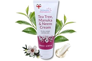 AMBERLEY AROMATICS Tea Tree, Manuka & Neem Cream (200ml) -Antibacterial, Anti-fungal, Antiseptic, Anti-Itch, Dry, Chapped & Cracked Skin, Eczema, Psoriasis, Jock Itch, Fungal infections. Fast Effective Relief