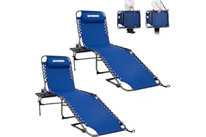 FUNDANGO Set of 2 Sun Loungers for Garden with Elastic System 5-Position Adjustable Folding Sunlounger with Hand-Carry & Shoulder-Carry Portable Lounge Chair for Garden Camping Balcony Beach