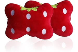 MissSoul 2Pcs Car Neck Headrest Pillow, Cute Neck Pillows for Car Seat Head Cushion, Soft Comfortable Car Neck Cushion Pillow for Driving, Red Strawberry