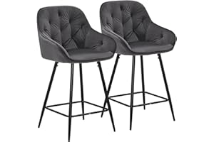‎CLIPOP CLIPOP Barhocker 2er Set Samt Barsessel Küchenhocker mit Armlehne und Fußstütze, hohe Rückenlehne Frühstücksbarhocker für Zuhause, Küche (Grau, 55 x 53 x 97 cm)