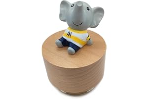 falado Mini caja de música giratoria de madera con bonito adorno de elefante (melodía: You are My Sunshine)