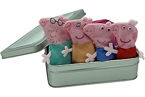 TINTASTIC Peppa Pig Family Finger Puppets Inside Silver Window Lid Keepsake Tin - Storytelling Toy Set Perfect for Imaginative Play