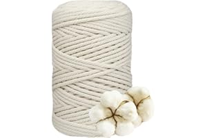 DXRPO Filato macramè, 5 mm x 100 m, Filato di Cotone macramè, Corda per Macrame 4mm,per Fai da Te, macramè, fioriera per Fiori macramè, Regali per buoni Amici, Piante, Decorazione Boho(Beige)