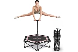 HXD-ERGO Trampoline de Fitness avec poignées réglables, Mini Trampoline de Saut Pliable pour Adultes, diamètre 106 cm