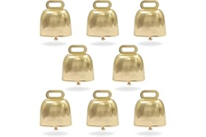 ROUCERLIN Lot de 8 petites cloches de vache dorées brillantes, cloches en cuivre bruyantes, cloches décoratives en métal pour animaux de compagnie, chien, chat, pendentifs, arbre de Noël