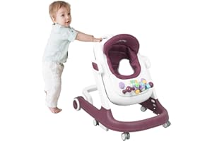HUOLE Girello 2 in 1 per bambini, con vassoio di alimentazione rimovibile e vassoio musicale, girello pieghevole per bambini e bambine da 6 a 18 mesi, 60 x 55 x 70 cm, colore: rosa rosso
