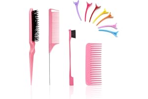 CQQNIU 3-częściowy zestaw grzebieni fryzjerskich z 1 grzebieniem z szerokimi zębami i 4 spinkami do włosów, grzebień do włosów, szczotka do włosów, dwustronna szczotka do włosów, narzędzia do zabawy (różowy)