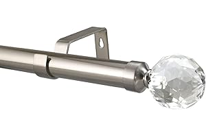 YHO 28mm Diameter Extendable Eyelet Metal Curtain Pole Metal Finials Brushed Chrome (3m - 4m Extendable, Milano Finial)