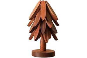 DORUGAGE Wooden Tree Trivet Set | Natural Christmas Tree Trivet with 4 Wooden Trivets & 1 Stand Like A Christmas Trees Kitchen Counter Decor | Wood Hot Pad Holder for Plates, Dining Table Protection
