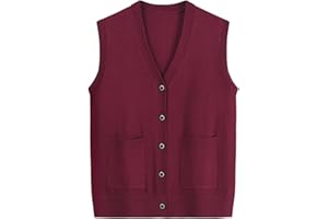 QWUVEDS Maglione invernale autunnale da donna, primavera e autunno, casual, comodo, a maglia, con scollo a V, con tasche, tinta unita, maglione da donna senza maniche