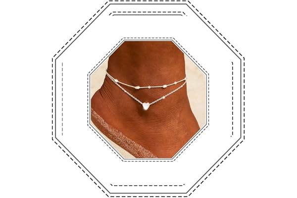 Jovono Boho Bracelet De Cheville Multicouche Coeur De Mode - Bracelet De Pied De Plage Pour Femmes Et Filles (Argent)
