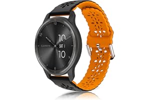 KoGiio 20mm Bracelet pour Garmin Vivoactive 6/5 /Garmin Forerunner 165/Forerunner 165 Music, Soft Silicone Respirant Sangle Bracelet Noir & Orange