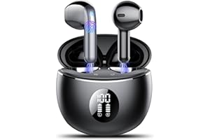 TIMU Cuffie Bluetooth, Auricolari Bluetooth 5.4 Stereo HiFi con 4 ENC Mic,Cuffie Wireless con LED Display 50 Ore, Cancellazione Rumore Cuffiette Bluetooth,Touch Control,IP7 Impermeabile Auricolari Wireless