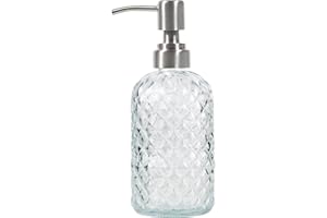 FUNLY MEE Glass Hand and Dish Soap Dispenser for Bathroom and Kitchen, with 304 Stainless Steel Pump (Clear)