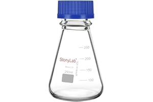stonylab Erlenmeyer Flask with Blue Screw Cap Graduated Lab Borosilicate Glass Conical Flask, 250 ml