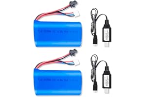 BORSCELLOR Lot de 2 batteries Li-ion 7,4 V 2000 mAh 15C 2S avec connexion SM-2P Batterie haute performance avec 2 chargeurs USB pour voitures radiocommandées, camions RC et bateaux RC