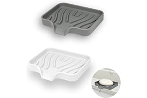 YoHyien 2 Sztuki Mydelniczka silikonowa z drenażem, antypoślizgowy uchwyt na mydło, samoodpływowa mydelniczka do prysznica, łazienki i kuchni, łatwe czyszczenie i przenośność (biały + szary)