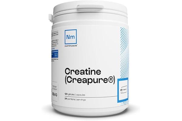 Créatine 100% Pure | Créatine monohydrate Creapure • Prise Masse Musculaire& Force • Musculation Homme • Complément Idéal à la Whey Protéine | Nutrimuscle | 120 Gélules