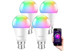 Boxlood Smart Bayonet Light Bulb, 4 Packs RGB Color Changing LED Light Bulb Work with Alexa Echo Google Home, 60W Equivalent, Dimmable 2700K-6500K Warm to Cool White, No Hub Required