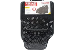 BARGAINS-GALORE 4PC HEAVY DUTY ALLOY CHECKER CHROME PLATE MAT ALUMINIUM EFFECT CAR MATS SET VAN (BLACK)