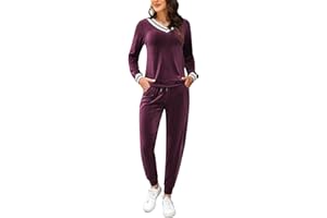 Totatuit Tuta Donna da Ginnastica in Velluto Tuta da Casa Set Tuta Sportiva Casual Pigiami Due Pezzi Pigiama Donna Pile Set Inverno da Yoga Jogging Training Sportwear con Coulisse