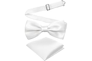 Cretty-Meet Adjustable Bowtie and Pocket Square Set Men Bowtie and Handkerchief Solid Color Double Fold Pre-Tied Bow Tie for Dinners, Weddings, Parties, Business, Proms