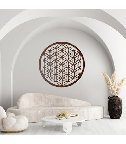 Blume Des Lebens Wandbild In Gold – Handgemalt, 60 Cm Rund, Auf Leinwand, Made In Germany