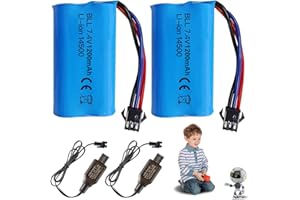 ADDLIVE 2 Pcs 7.4 V Li-ion Battery, Rechargeable Lithium Lonen Batterien, 7.4V 1200-mAh Lithium-Ionen Akku mit SM-3P Stecker und USB Ladekabel, Li-Ionen-Akku für RC Fahrzeuge, Panzer,Auto, Stunt Car