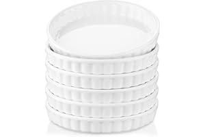 LOVECASA Pirofila in Porcellana, 6 Pezzi di Cottura Rotonda, per Pizza, per Cucinare, Torte, Cene, Banchetti e Uso Quotidiano, 110 ml, Bianco