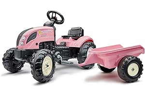 Falk - Tracteur à pédales Rainbow Star avec remorque - Contient 40% de Plastique recyclé - Fabriqué en France - 2056L - Rose - Dès 2 Ans