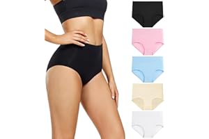 wirarpa Bragas Mujer Algodón Braguitas Culotte de Cintura Alta Cómodo Faja Reductora Ajustan Pack de 5
