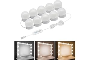 JRXH Hollywood Stil Eitelkeits Spiegel Lichter Kit, Justierbare Farbe und Helligkeit mit 10 LED Glühbirnen Schminklicht, Spiegel Beleuchtung Spiegelleuchte für Make up Eitelkeits Tisch