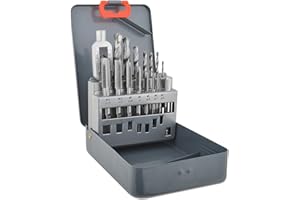 Gunpla 15 Tarauds à Filetage Métriques M3-M12 en Acier Allié, Outils de Réparation de Filetage Manuel avec Clé à Taraud, Forets Hélicoïdaux HSS Kit de Robustes Foret de 2.5 a 10.2mm avec Etui en Métal