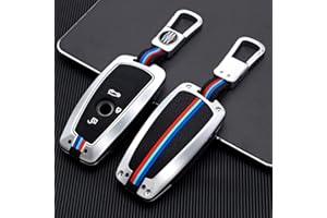 Happyit Alliage de Zinc + Silicone Souple Fluorescent Cas de Couverture de Clé de Voiture pour BMW 1 3 5 Série F10 11 20 25 30 31 34 G20 30 X3 4 I3 M3 4 (3 Boutons, Argent)