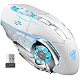AULA SC100 Silent White Wireless Mouse Rechargeable, RGB LED Backlit, DPI Adjustable, 2.4G Wireless Optical Computer Gaming Mice with USB Receiver, Punk Cool Mouse for Office/Games