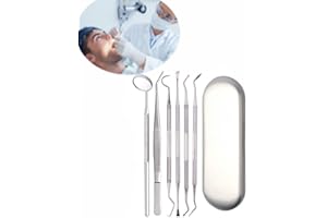 Breadom Outils de Nettoyage Dentaire,Outils de Nettoyage des Dents,kit d'élimination de la Plaque Dentaire,Cure-Dents en Acier Inoxydable, Miroir buccal,Pince à épiler,avec étui,pour Les dentistes