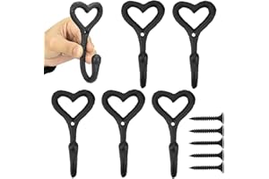 VCRANONR 5 Pz Ganci Appendiabiti Vintage Ganci da Parete in Metallo Gancio Appendiabiti Singolo Gancio a Forma di Cuore Ganci Cappotto Metallo con Viti per Giacche Asciugamani Vestiti Cappelli, Nero
